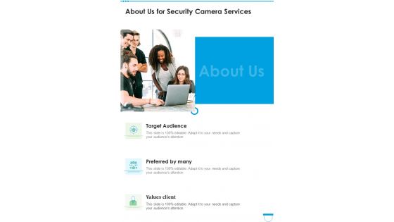 Security Camera Services About Us One Pager Sample Example Document