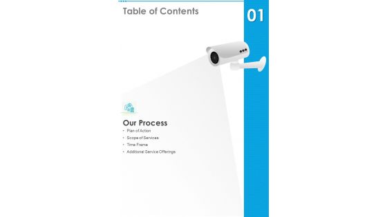 Security Camera Services Proposal Template Table Of Contents One Pager Sample Example Document