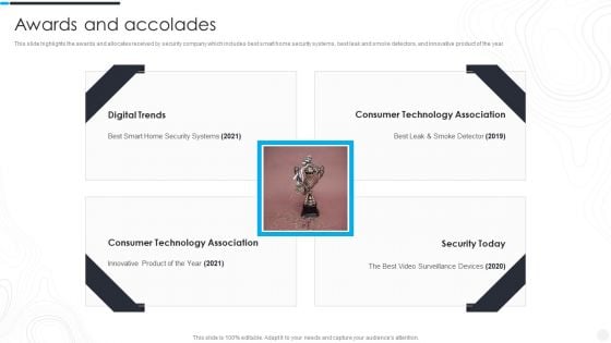 Security Camera System Company Profile Awards And Accolades Portrait PDF