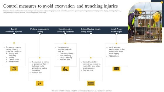 Security Control Techniques For Real Estate Project Control Measures To Avoid Excavation And Trenching Injuries Diagrams PDF