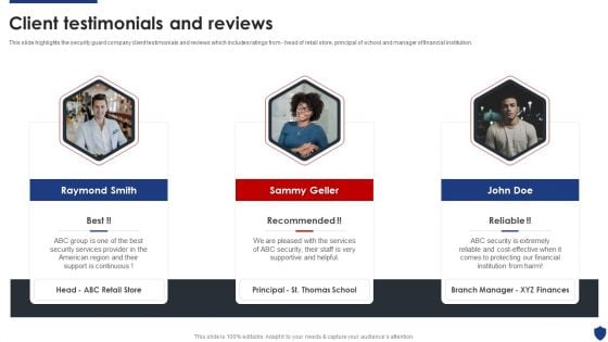 Security Officer Service Company Profile Client Testimonials And Reviews Sample PDF