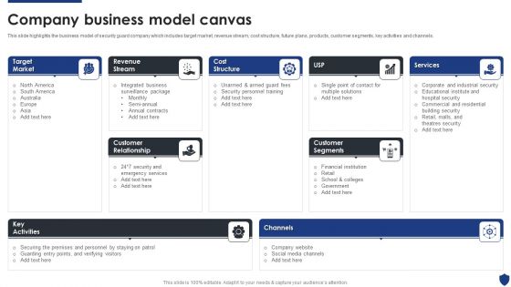 Security Officer Service Company Profile Company Business Model Canvas Designs PDF