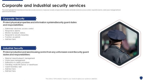 Security Officer Service Company Profile Corporate And Industrial Security Services Demonstration PDF