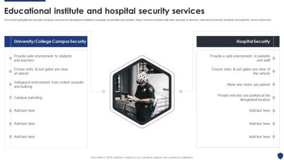 Security Officer Service Company Profile Educational Institute And Hospital Security Services Ideas PDF