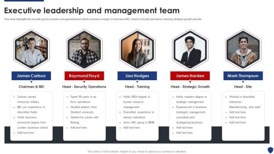 Security Officer Service Company Profile Executive Leadership And Management Team Background PDF Security Officer Service Company Profile Executive Leadership And Management Team Background PDF