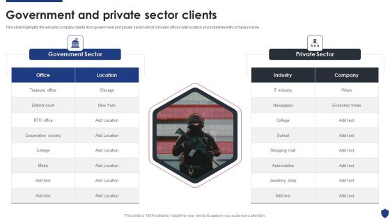 Security Officer Service Company Profile Government And Private Sector Clients Clipart PDF