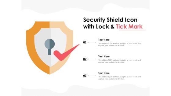 Security Shield Icon With Lock And Tick Mark Ppt PowerPoint Presentation Pictures Sample