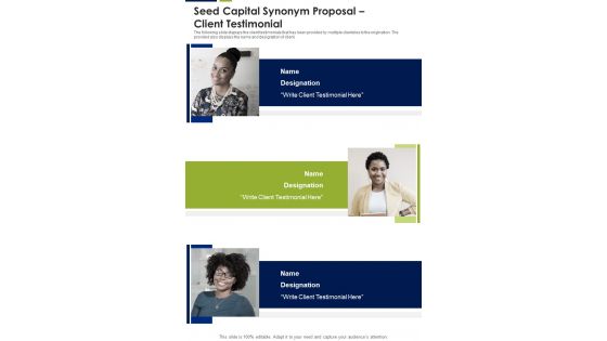 Seed Capital Synonym Proposal Client Testimonial One Pager Sample Example Document