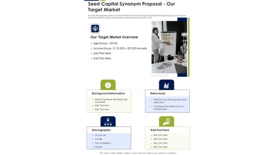 Seed Capital Synonym Proposal Our Target Market One Pager Sample Example Document