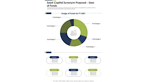 Seed Capital Synonym Proposal Uses Of Funds One Pager Sample Example Document