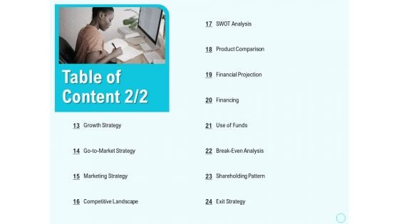 Seed Capital Table Of Content Strategy Ppt PowerPoint Presentation Infographics Background Designs PDF