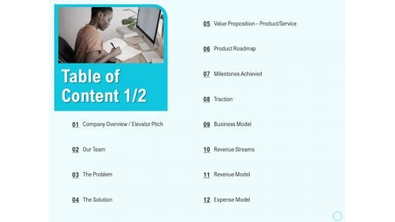 Seed Capital Table Of Content Team Ppt PowerPoint Presentation File Slideshow PDF