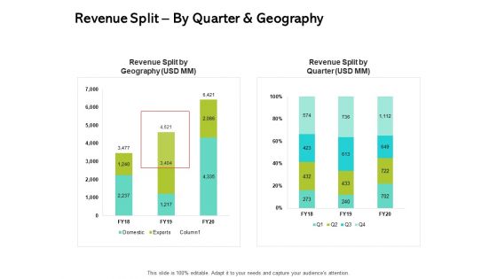 Seed Funding Pitch Deck Revenue Split By Quarter And Geography Ppt Layouts Microsoft PDF