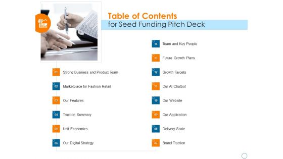 Seed Funding Pitch Deck Table Of Contents For Seed Funding Pitch Deck Inspiration PDF Seed Funding Pitch Deck Table Of Contents For Seed Funding Pitch Deck Inspiration PDF
