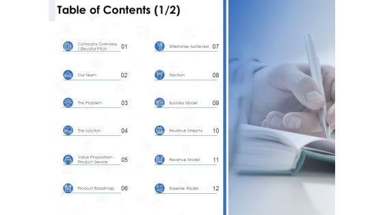 Seed Investment Table Of Contents Ppt Gallery Layouts PDF