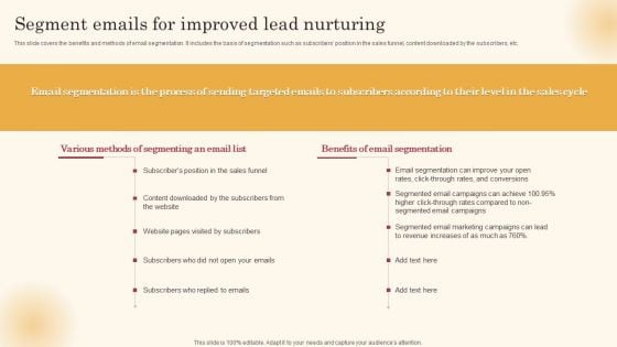 Segment Emails For Improved Lead Nurturing Improving Lead Generation Process Introduction PDF