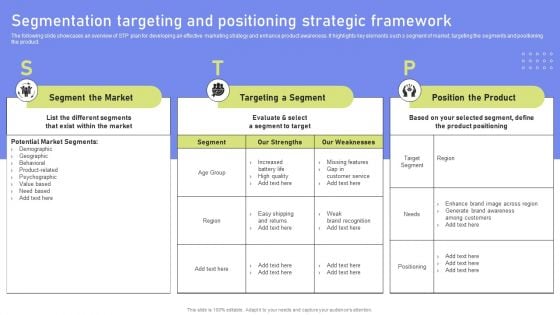 Segmentation Targeting And Positioning Strategic Framework Sample PDF