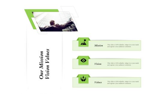 Select Of Organizational Model That Supports Your Strategy Our Mission Vision Values Infographics PDF