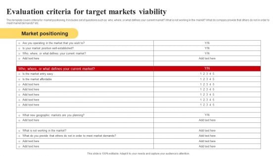 Selecting And Developing An Effective Target Market Strategy Evaluation Criteria For Target Markets Viability Clipart PDF