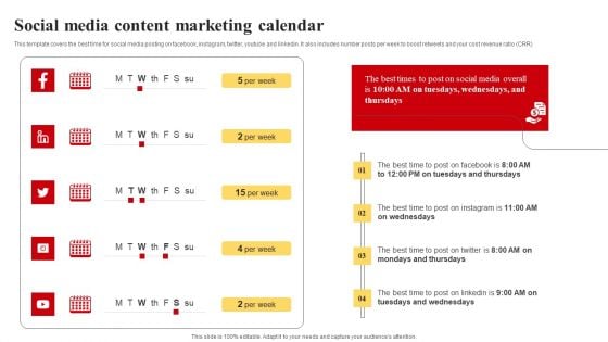 Selecting And Developing An Effective Target Market Strategy Social Media Content Marketing Calendar Background PDF