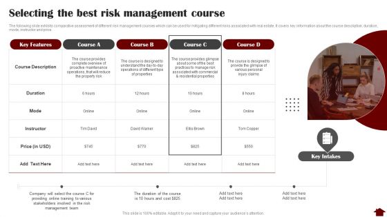 Selecting The Best Risk Management Course Mockup PDF Selecting The Best Risk Management Course Mockup PDF
