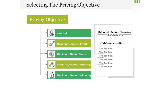 Selecting The Pricing Objective Ppt PowerPoint Presentation Portfolio Design Ideas