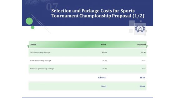 Selection And Package Costs For Sports Tournament Championship Proposal Price Ppt Summary Example File PDF Selection And Package Costs For Sports Tournament Championship Proposal Price Ppt Summary Example File PDF