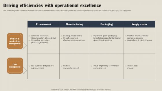 Self Care Products Company Outline Driving Efficiencies With Operational Excellence Sample PDF