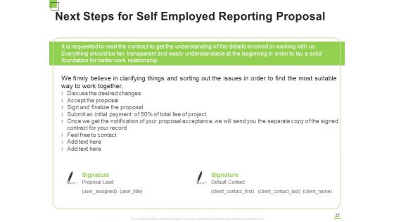 Self Employed Reporting Proposal Ppt PowerPoint Presentation Complete Deck With Slides