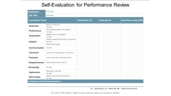 Self Evaluation For Performance Review Ppt PowerPoint Presentation Infographic Template Styles