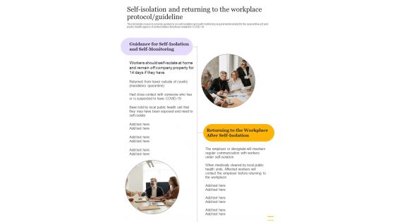 Self Isolation And Returning To The Workplace Protocol Guideline One Pager Sample Example Document