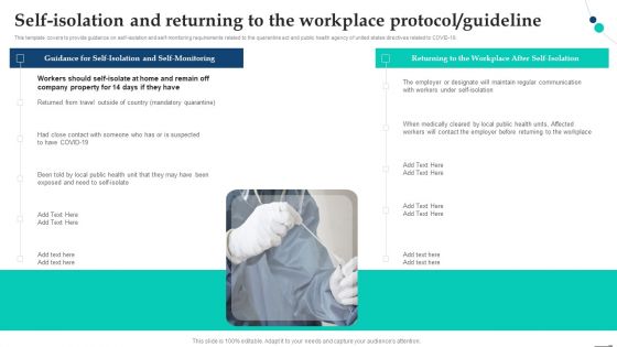 Self Isolation And Returning To The Workplace Protocol Guideline Pandemic Company Playbook Slides PDF