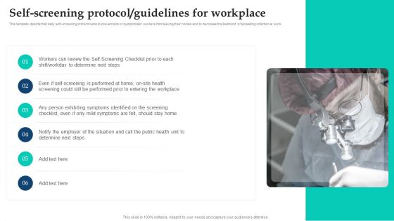 Self Screening Protocol Guidelines For Workplace Pandemic Company Playbook Themes PDF Self Screening Protocol Guidelines For Workplace Pandemic Company Playbook Themes PDF