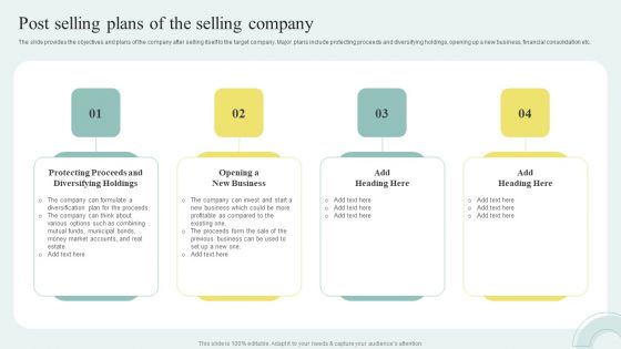 Sell Side M And A Pitchbook With Deal Overview Post Selling Plans Of The Selling Company Icons PDF