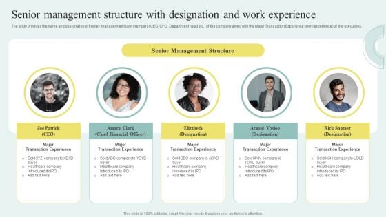 Sell Side M And A Pitchbook With Deal Overview Senior Management Structure With Designation And Work Experience Microsoft PDF