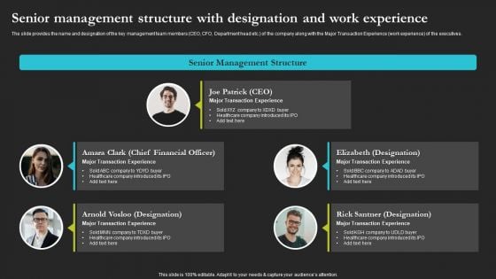 Sell Side Merger And Acquisition Senior Management Structure With Designation Summary PDF