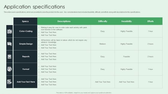 Selling App Development Launch And Marketing Application Specifications Themes PDF