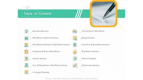 Selling Home Property Table Of Content Ppt Visual Aids Background Images PDF