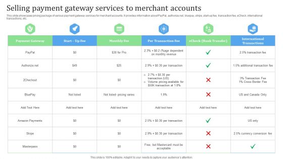 Selling Payment Gateway Services To Merchant Accounts Financial Management Strategies Formats PDF