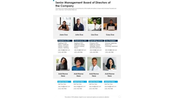 Senior Management Board Of Directors Of The Company One Pager Documents