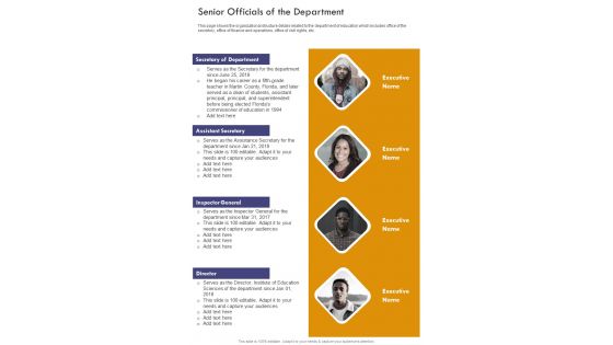 Senior Officials Of The Department One Pager Documents