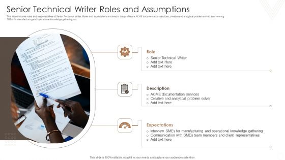 Senior Technical Writer Roles And Assumptions Ppt PowerPoint Presentation Show Guide PDF
