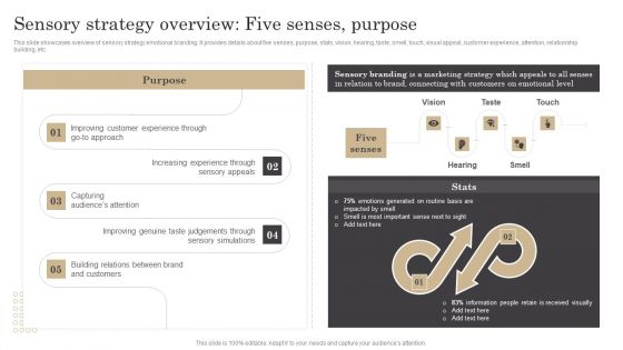 Sensory Strategy Overview Five Senses Purpose Ppt Professional Samples PDF