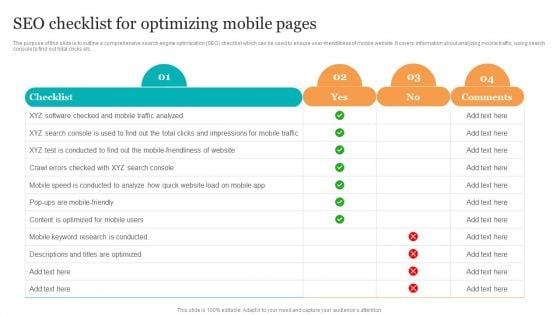 Seo Checklist For Optimizing Mobile Pages Search Engine Optimization Services To Minimize Designs PDF