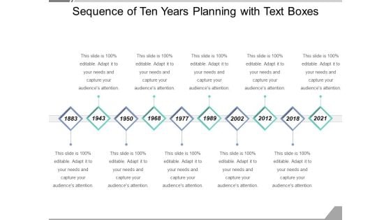 Sequence Of Ten Years Planning With Text Boxes Ppt PowerPoint Presentation Gallery Backgrounds PDF