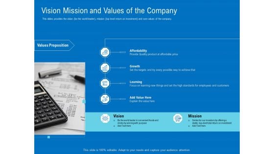 Series B Funding For Startup Capitalization Vision Mission And Values Of The Company Graphics PDF