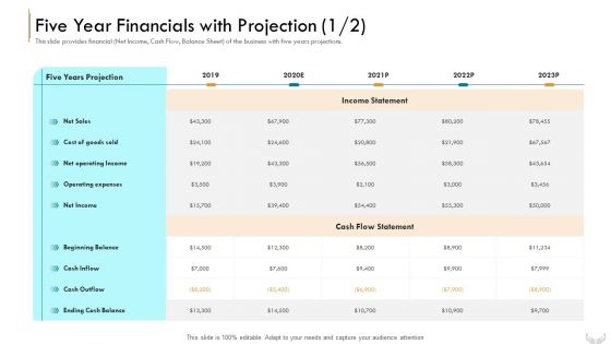 Series B Funding Investors Five Year Financials With Projection Rules PDF