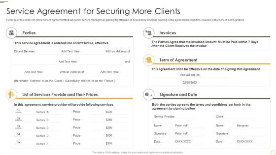 Service Agreement For Securing More Clients Brochure PDF