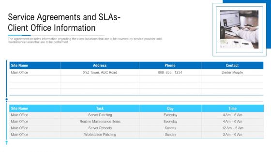 Service Agreements And SLAS Client Office Information Ppt Inspiration Guidelines PDF