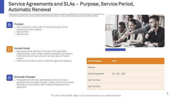 Service Agreements And Slas Purpose Service Period Automatic Renewal Ppt Portfolio Grid PDF